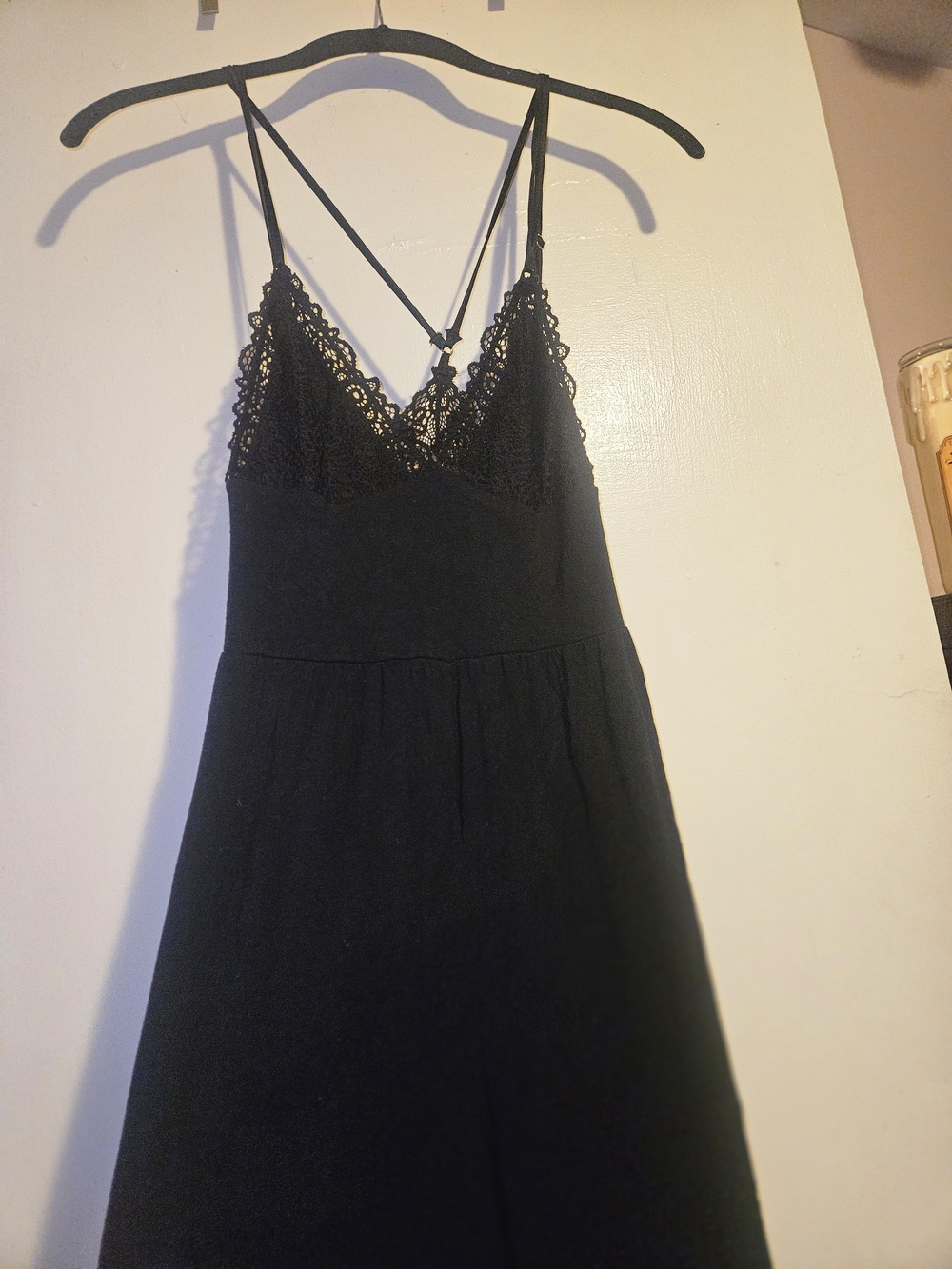 Lace Trim Black Strappy Dress